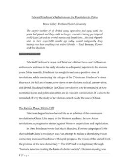 Edward Friedman's Reflections on the Revolution in China