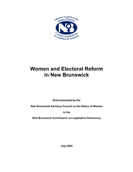 Women and Electoral Reform in New Brunswick