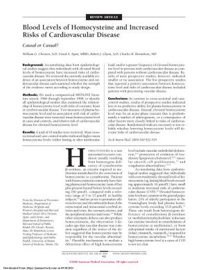Blood Levels of Homocysteine and Increased Risks of Cardiovascular Disease Causal Or Casual?