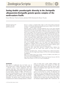 Doriopsilla Gemela Species Complex of the North-Eastern Paciﬁc � � CRAIG HOOVER,TABITHA LINDSAY,JEFFREY H