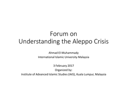 IAIS Forum Understanding Aleppo 3 February 2017