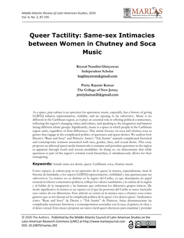 Same-Sex Intimacies Between Women in Chutney and Soca Music