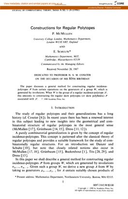 Constructions for Regular Polytopes