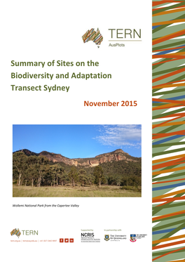 Summary of Sites on the Biodiversity and Adaptation Transect Sydney