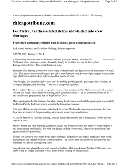 For Metra, Weather-Related Delays Snowballed Into Crew Shortages - Chicagotribune.Com Page 1 of 3