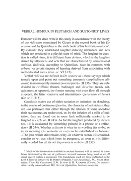 VERBAL HUMOUR in PLUTARCH and SUETONIUS' LIVES Humour Will Be Dealt with in This Study in Accordance with the Theory of the Ri