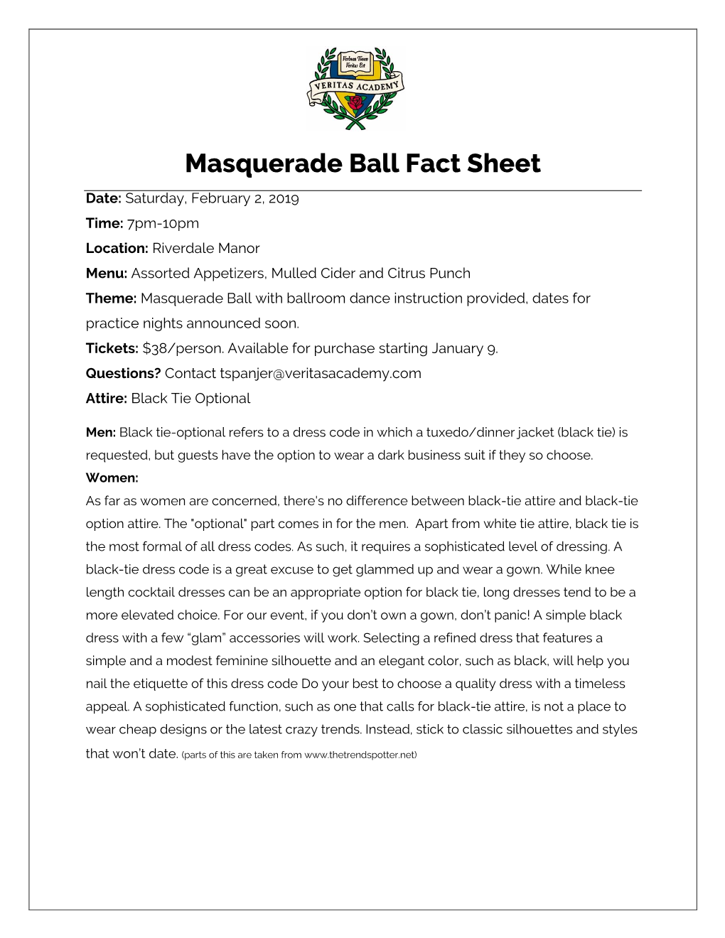 Masquerade Ball Fact Sheet