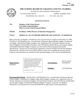 The School Board of Sarasota County, Florida Memorandum