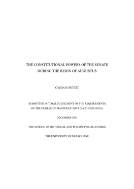 The Constitutional Powers of the Senate During the Reign of Augustus