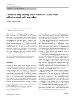 Controlled Ring-Opening Polymerization of Cyclic Esters with Phosphoric Acid As Catalysts