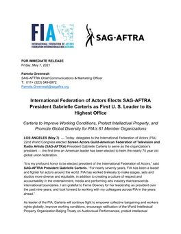 International Federation of Actors Elects SAG-AFTRA President Gabrielle Carteris As First U