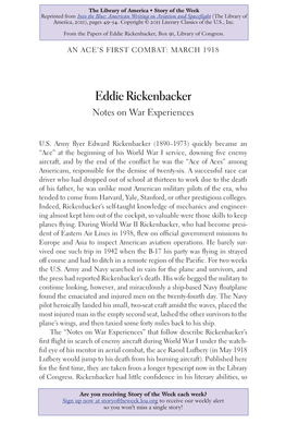 Eddie Rickenbacker Notes on War Experiences