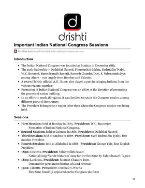 Important Indian National Congress Sessions