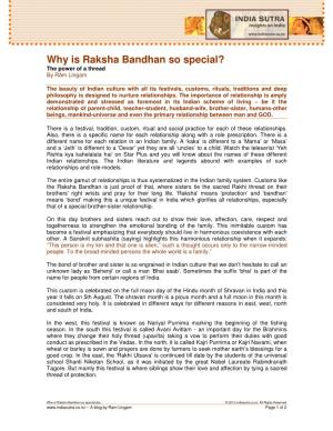 Why Is Raksha Bandhan So Special? the Power of a Thread by R Ām Lingam