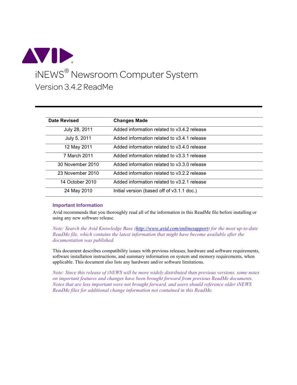 Inews V3.4.2 Readme • 9390-65038-00 Rev