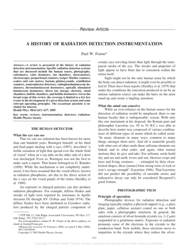 Review Article a HISTORY of RADIATION DETECTION