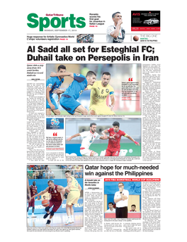 Al Sadd All Set for Esteghlal FC; Duhail Take on Persepolis in Iran