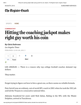 Hitting the Coaching Jackpot Makes Right Guy Worth His Coin | Sports | the Register-Guard | Eugene, Oregon
