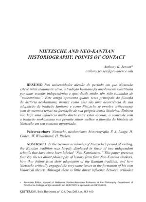 Nietzsche and Neo-Kantian Historiography: Points of Contact