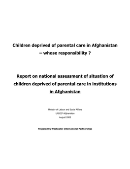 Children Deprived of Parental Care in Afghanistan – Whose Responsibility ?