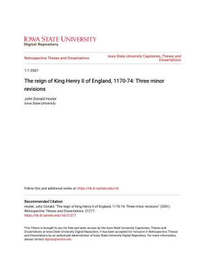 The Reign of King Henry II of England, 1170-74: Three Minor Revisions