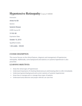 Hypertensive Retinopathycourse # 40048