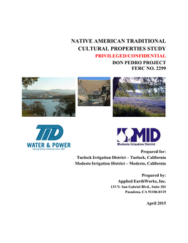 Native American Traditional Cultural Properties Study Privileged/Confidential Don Pedro Project Ferc No
