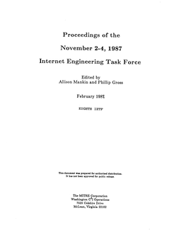 Proceedings of the November 2-4, 1987 Internet Engineering Task Force