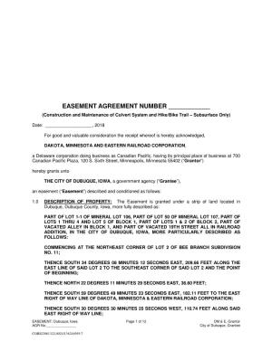 EASEMENT AGREEMENT NUMBER ______(Construction and Maintenance of Culvert System and Hike/Bike Trail – Subsurface Only)