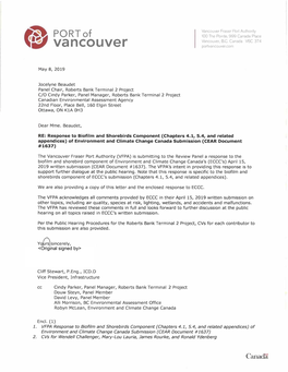 From the Vancouver Fraser Port Authority to the Review Panel Re