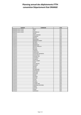 Planning Annuel Des Déploiements FTTH Convention Département Etat ORANGE