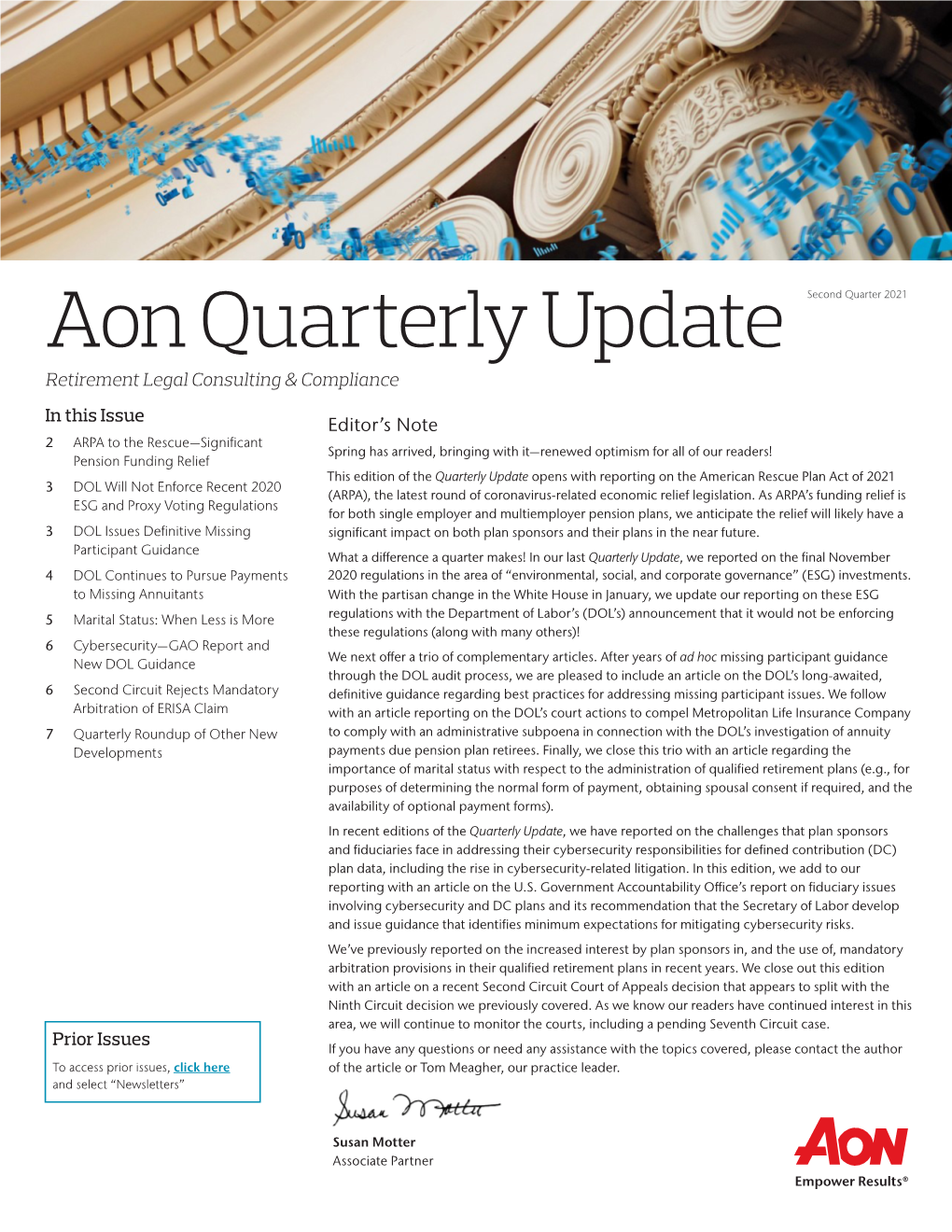 Aon Quarterly Update Second Quarter 2021 Retirement Legal Consulting & Compliance