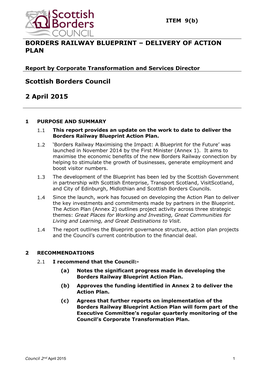 Borders Railway Blueprint – Delivery of Action Plan