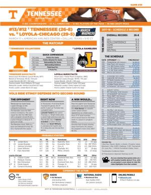 13/#12 3 TENNESSEE (26-8) Vs. 11 LOYOLA-CHICAGO