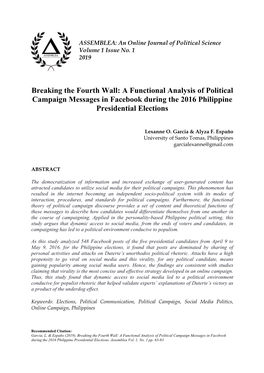 A Functional Analysis of Political Campaign Messages in Facebook During the 2016 Philippine Presidential Elections