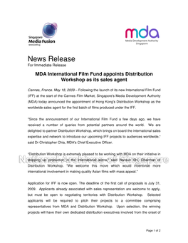 MDA International Film Fund Appoints Distribution Workshop As Its Sales Agent