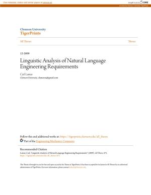 Linguistic Analysis of Natural Language Engineering Requirements Carl Lamar Clemson University, Clamarcu@Gmail.Com