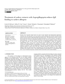 Treatment of Cashew Extracts with Aspergillopepsin Reduces Ige Binding to Cashew Allergens