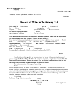 Record of Witness Testimony 314