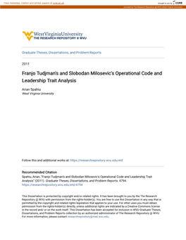 Franjo Tudjman's and Slobodan Milosevic's Operational Code and Leadership Trait Analysis
