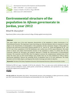 Environmental Structure of the Population in Ajloun Governorate in Jordan, Year 2012