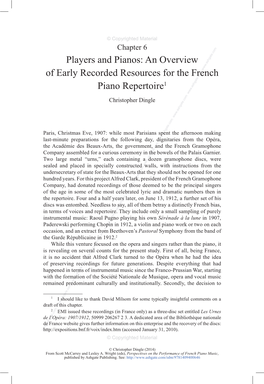 An Overview of Early Recorded Resources for the French Piano Repertoire1 Christopher Dingle