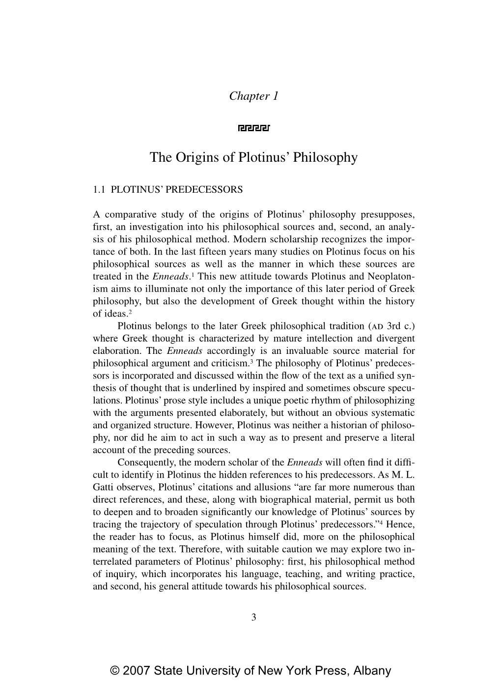 The Origins of Plotinus' Philosophy
