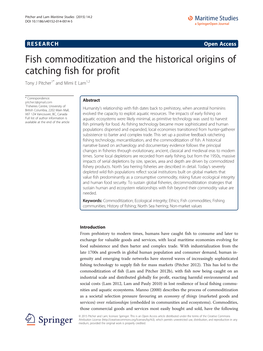 Fish Commoditization and the Historical Origins of Catching Fish for Profit Tony J Pitcher1* and Mimi E Lam1,2