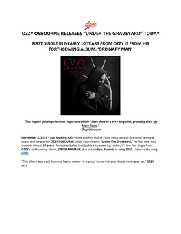 Ozzy Osbourne Releases “Under the Graveyard” Today