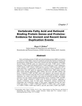 Vertebrate Fatty Acid and Retinoid Binding Protein Genes and Proteins: Evidence for Ancient and Recent Gene Duplication Events