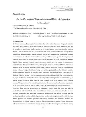 Special Issue on the Concepts of Contradiction and Unity of Opposites