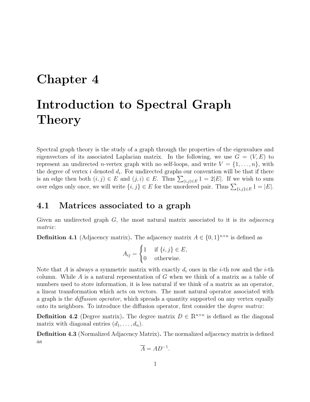 Chapter 4 Introduction to Spectral Graph Theory