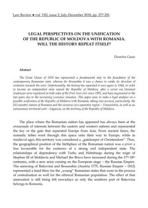 Legal Perspectives on the Unification of the Republic of Moldova with Romania
