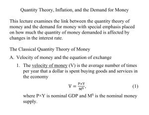 The Quantity Theory, Inflation, and the Demand for Money